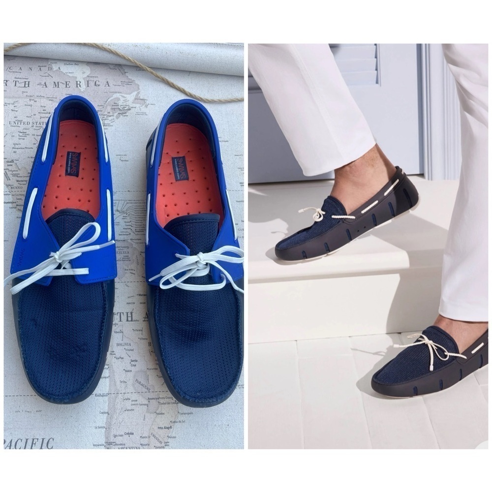 SWIMS Braided Lace Loafer Navy & Orange Slip On Shoes Land to Sea Size 12